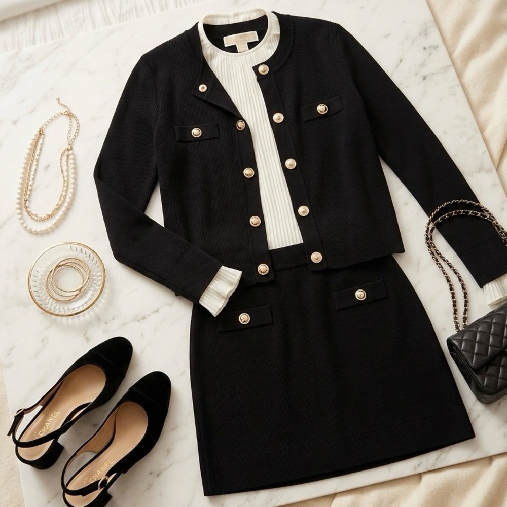 Michael Kors Stylish Black Set with Gold Accents